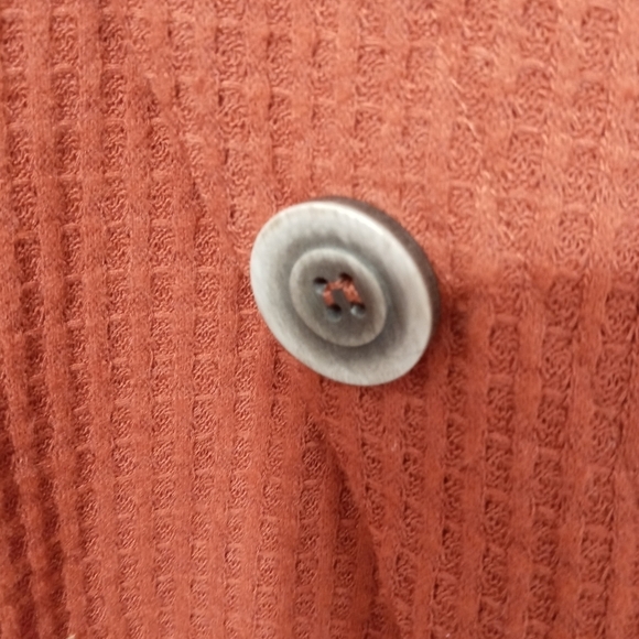 CY Fashions Burnt Orange Oversize Overlapping Long Sleeve Knit Sweater Buttons - Picture 11 of 16